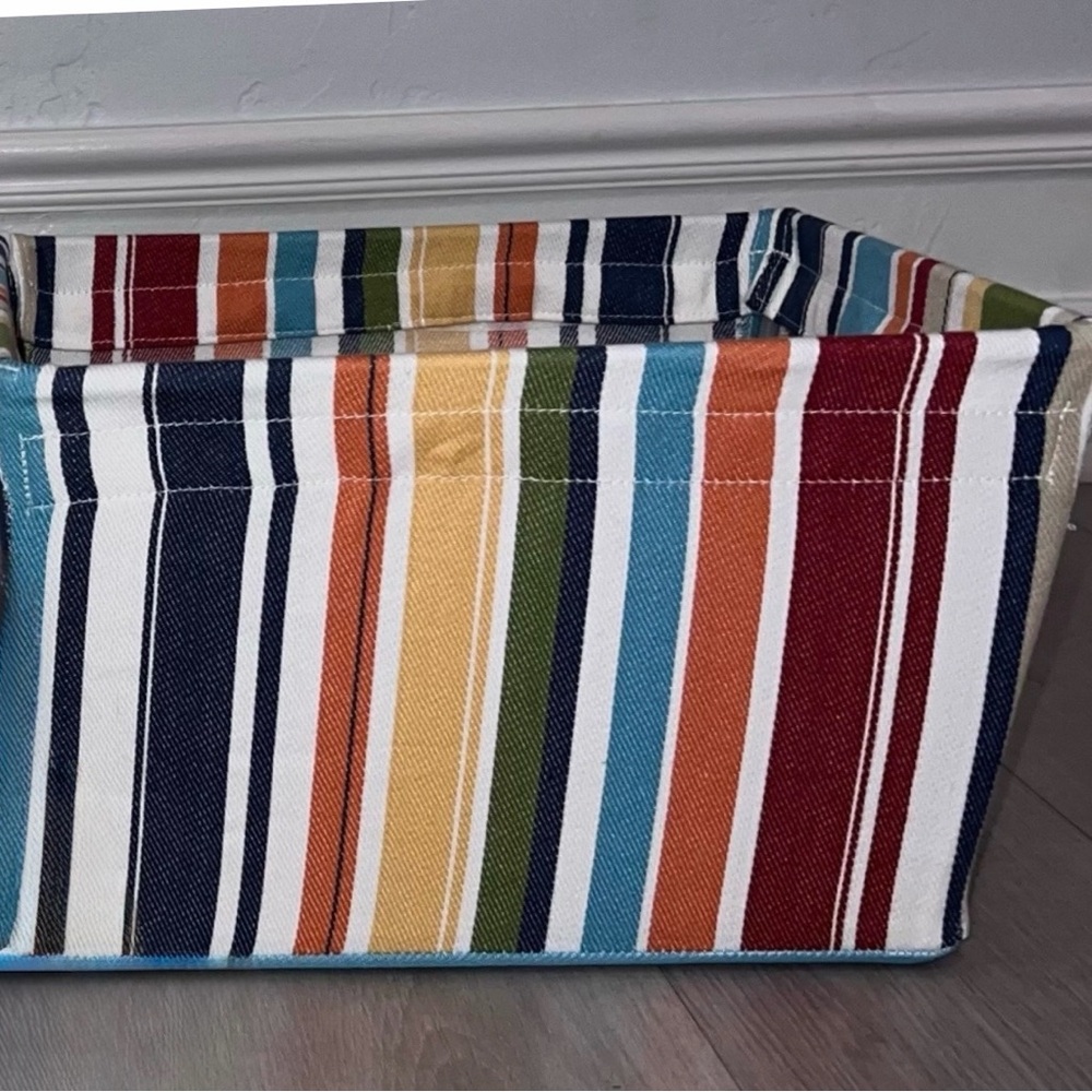 Pottery Barn Multistripe Canvas Storage Bins Set 2 Large Small NEW Discontinued